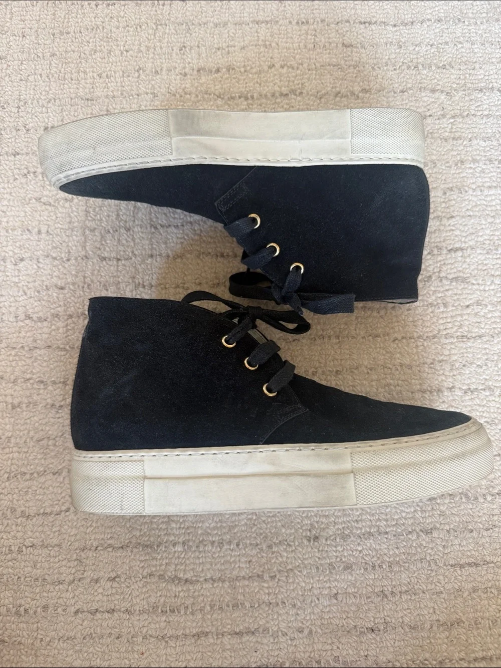 Made in Italy Woman’s Black Suede High-Top Sneakers with White Sole
